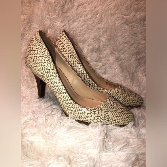 Cole Haan Shoes - Cole Haan Cream and Brown Snake Patterned Heels